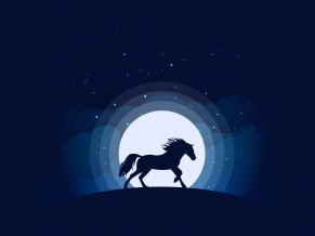 Horse Silhouette Moon Minimal 4K