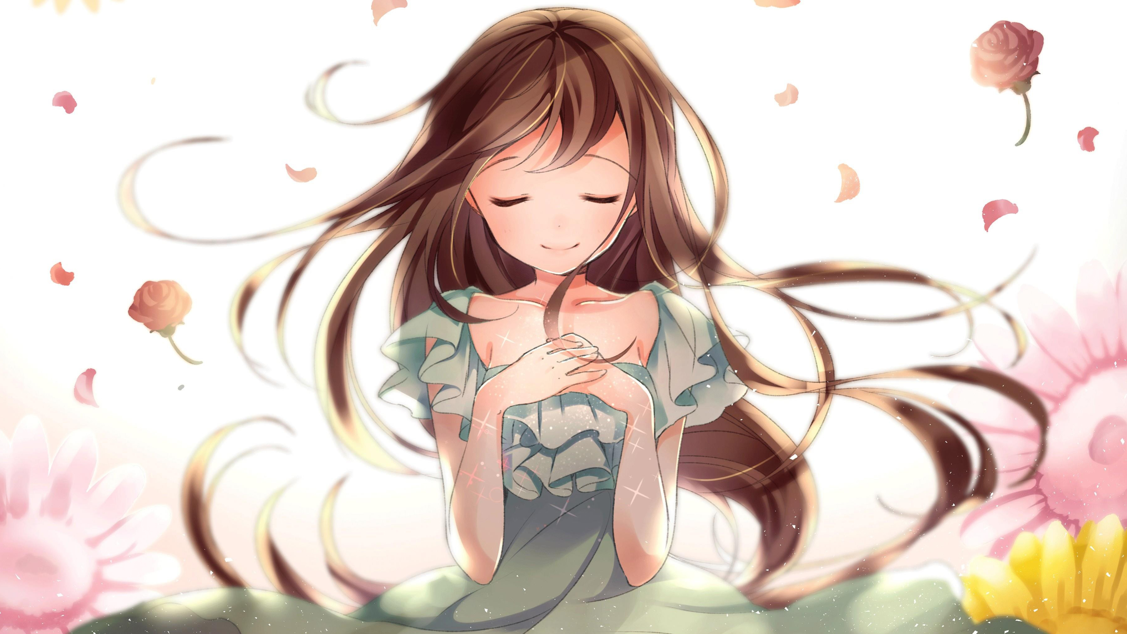 Anime girl Wallpaper 4K, Green eyes, Girly backgrounds