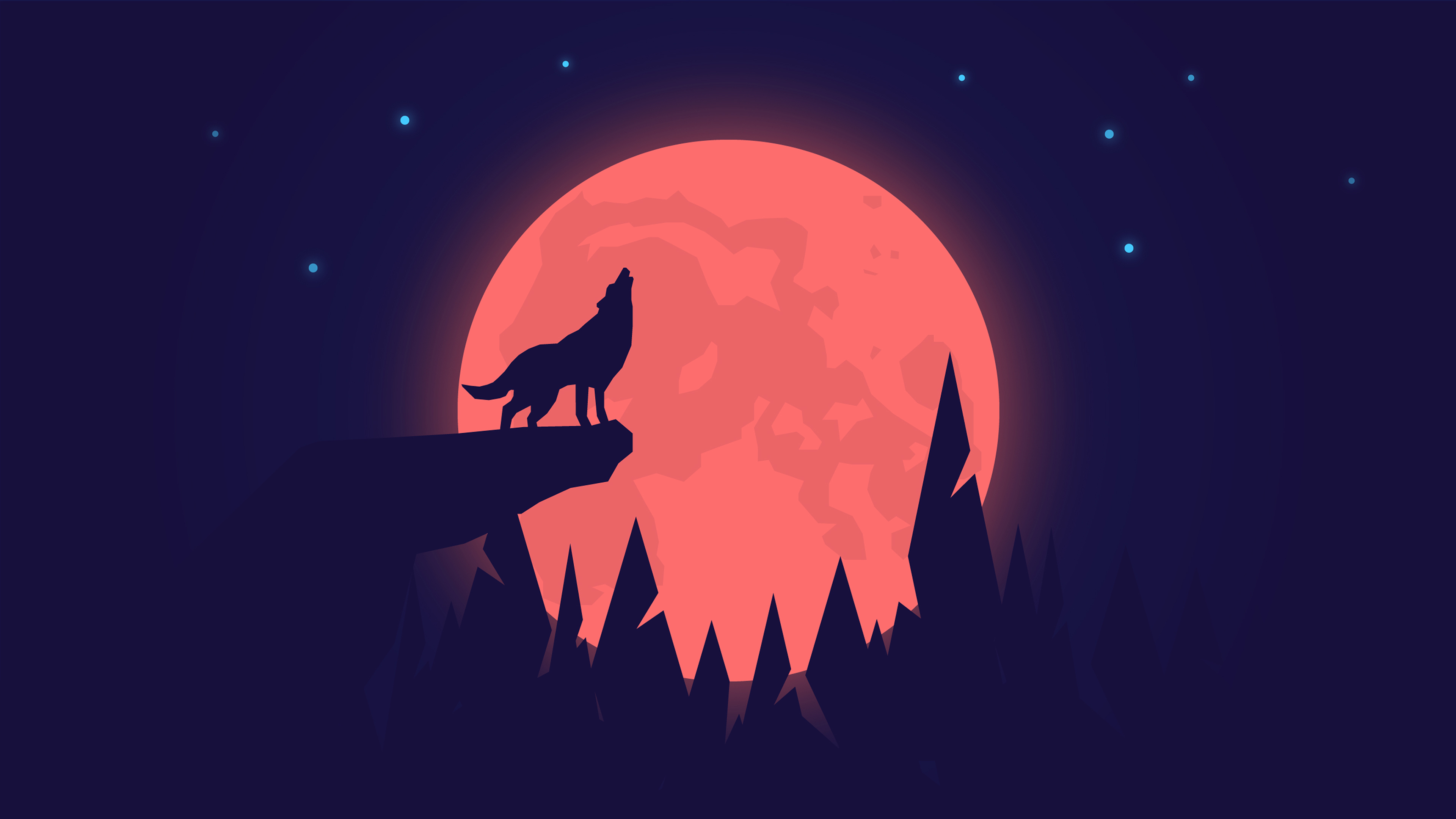 Howling Wolf Night Moon 4K HD Wallpapers. 