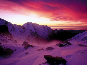 Sunset Over Franz Josef Glacier New Zeal