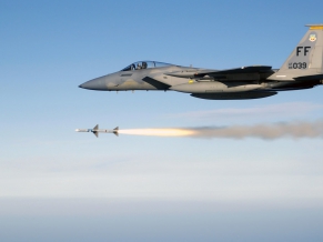 F 15 Eagle Firing AIM 7 Sparrow Medium Range Air to Air Missile