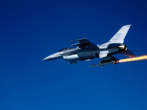 F 16C Fighting Falcon firing AGM 88 Missile