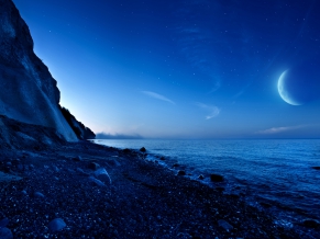 Nightfall Mountain Sea Moon