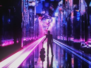 Neon Guitarist Silhouette 4K