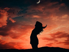 Girl Sunset Silhouette 4K