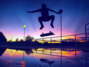 Skater Sunset Silhouette 4K 5K